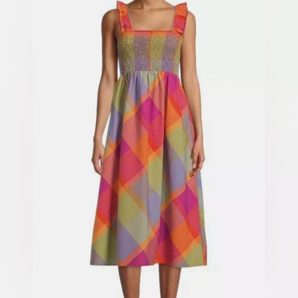 Time&Tru dress. Plaid. Worn once. Ruffle straps. Pockets.